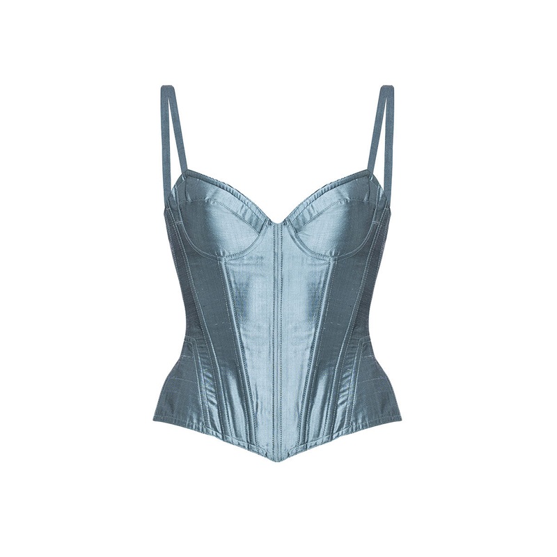 TAFFETA MARION CORSET IN BLUE GRAY