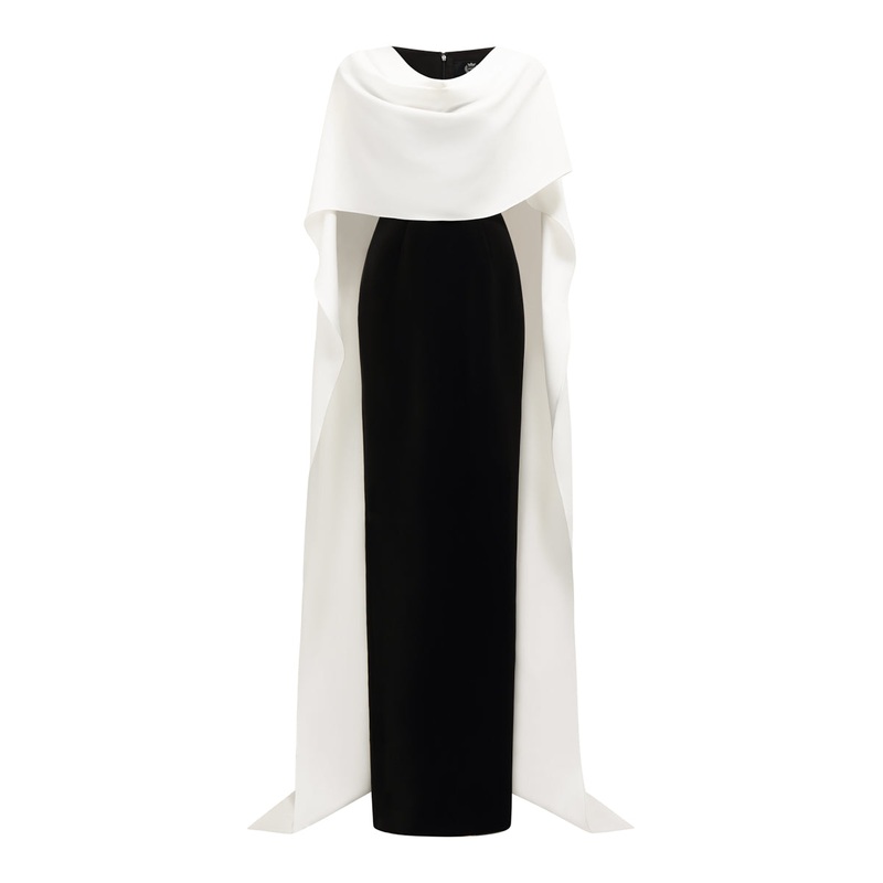 WHITE DRAPED SHOULDER EVENING GOWN