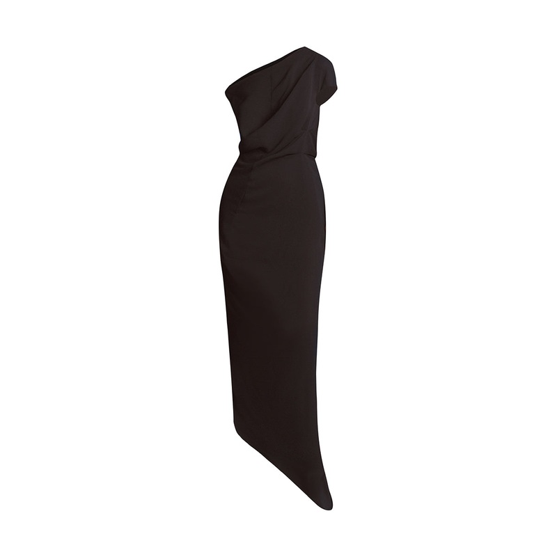 ASYMMETRIC OFF-SHOULDER PLEATED DRESS