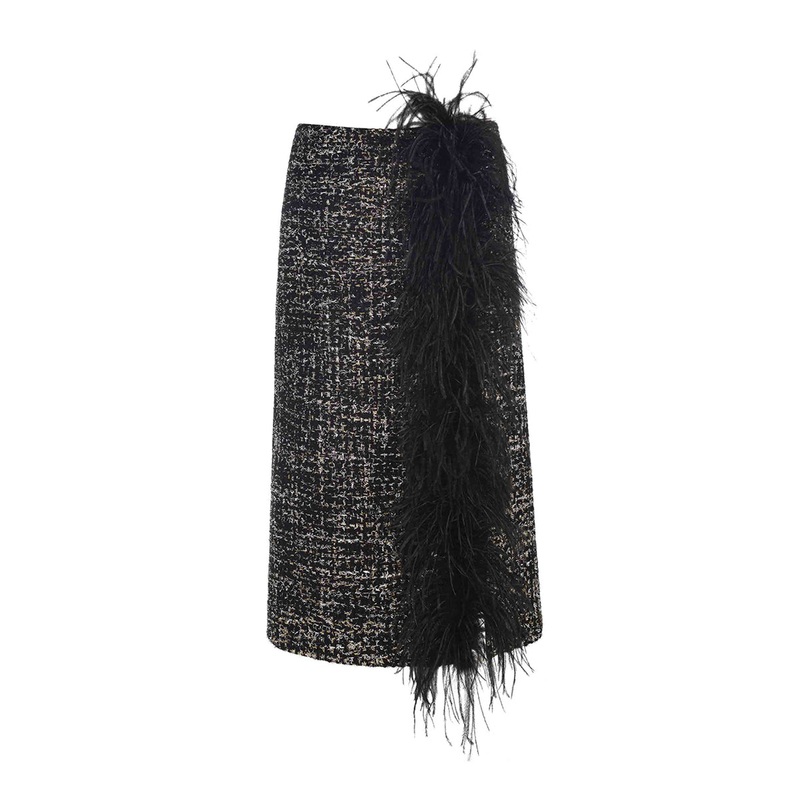BLACK WOOL AND FEATHER SKIRT