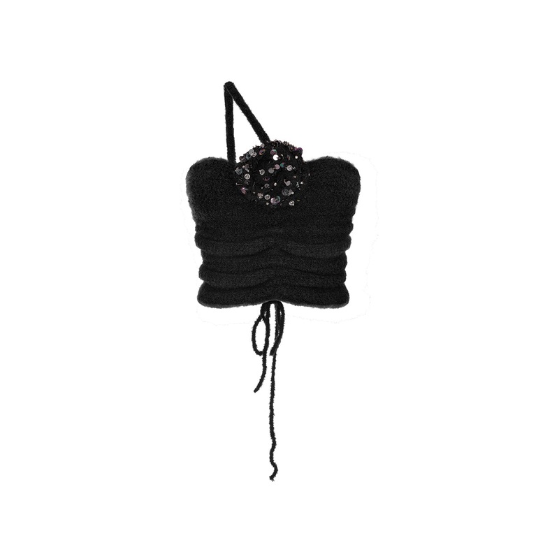 BLACK WOOL CROP TOP