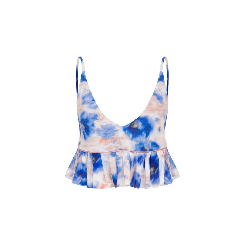 BLUE PATTERNED RUFFLED TOP