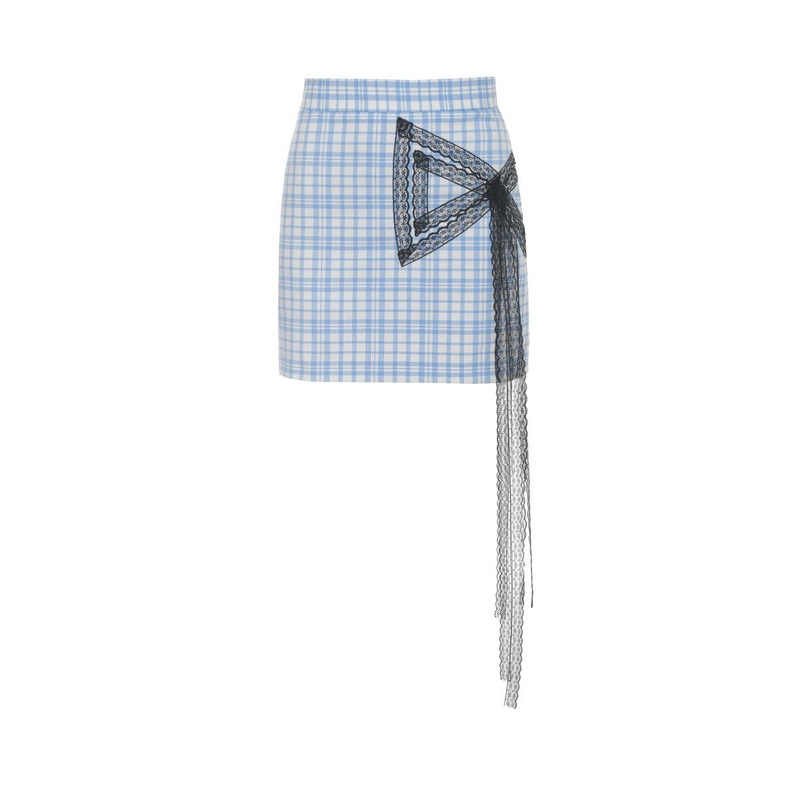 CHECKERED SKIRT WITH BOW TIE DETAIL IN BLUE AND BLACK