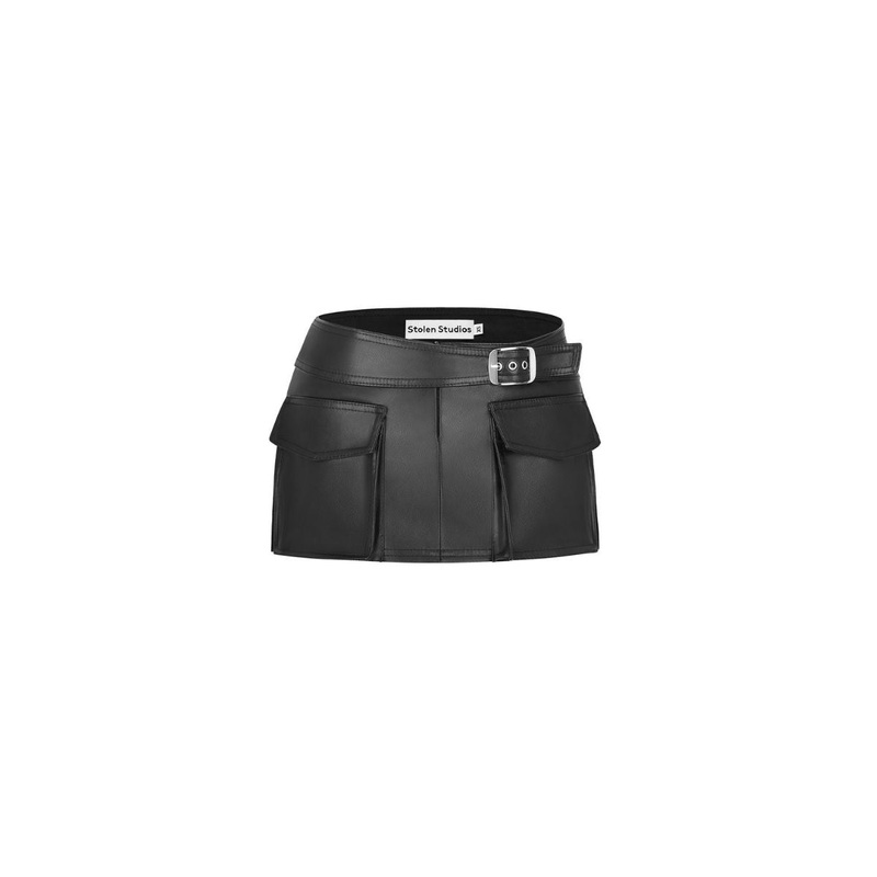 FAUX LEATHER BLACK RACING BELT MINI SKIRT