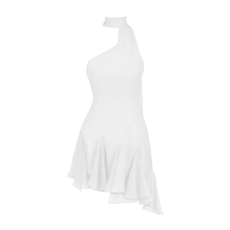 MS. GODET ASYMMETRIC WHITE MINI DRESS