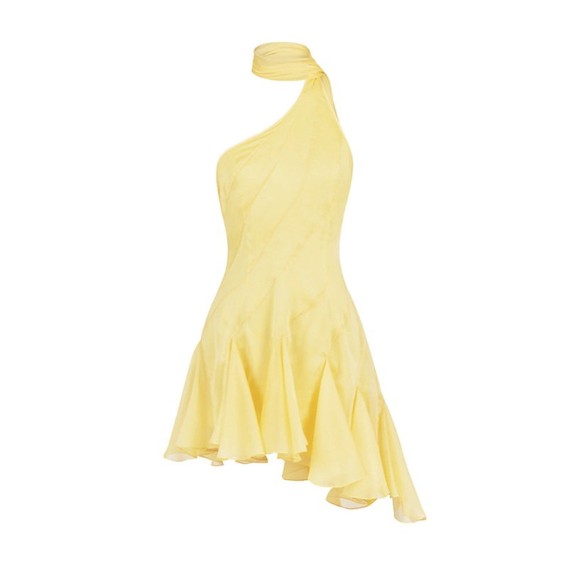 MS. GODET ASYMMETRIC YELLOW MINI DRESS