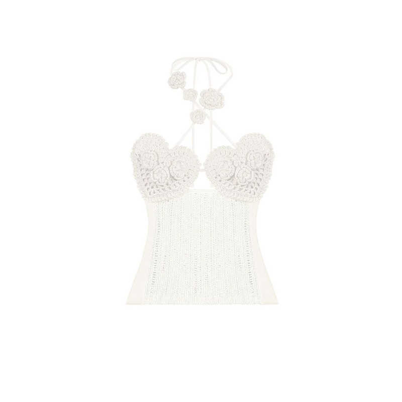 MS. HEART FLORAL OFF WHITE CROCHET BUSTIER