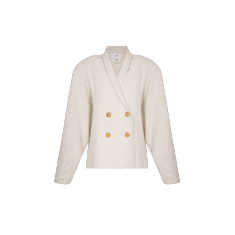 WHITE AND GOLD WOOL CARDIGAN