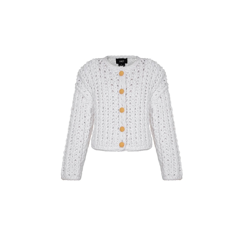 WHITE CABLE KNIT WOOL SWEATER