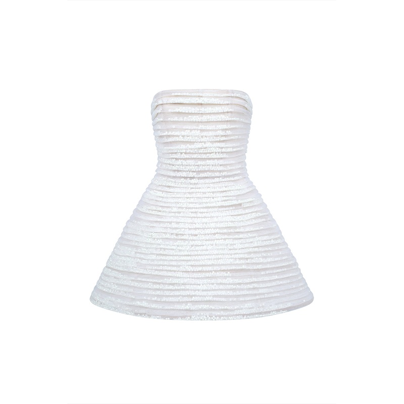 WHITE MINI TULLE DRESS WITH METAL BEADS