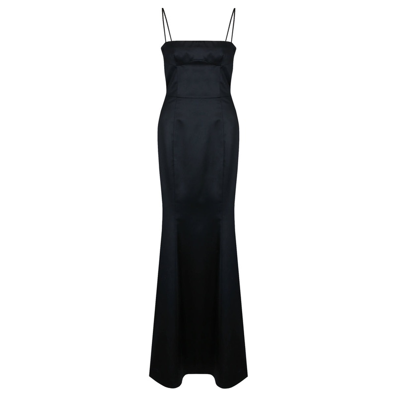 WOOL SILK EVENING GOWN IN BLACK