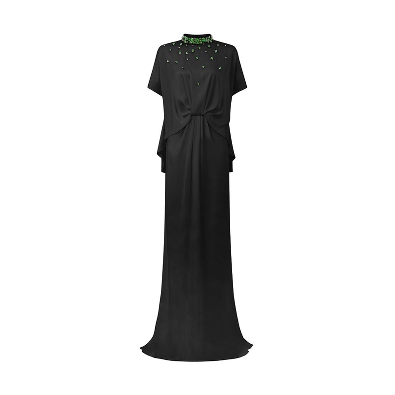 BLACK MERMAID GOWN WITH HIGH NECK AND GATHERED WAISTLINE