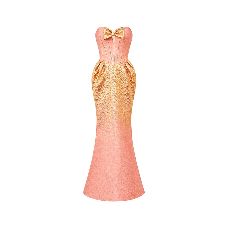 BROACADE BOWTIE FISHTAIL DRESS