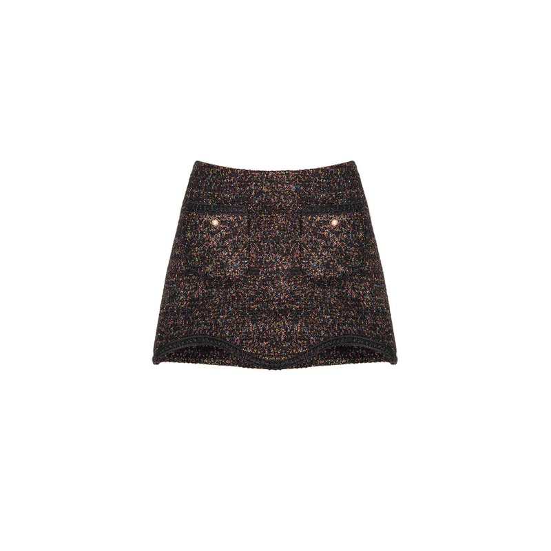 BROWN CHECKERED WOOL MINI SKIRT