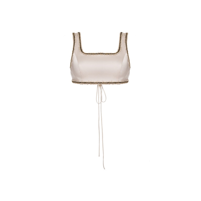 CREAM SILK CROP TOP