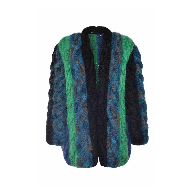 GREEN AND BLUE MOHAIR CARDIGAN
