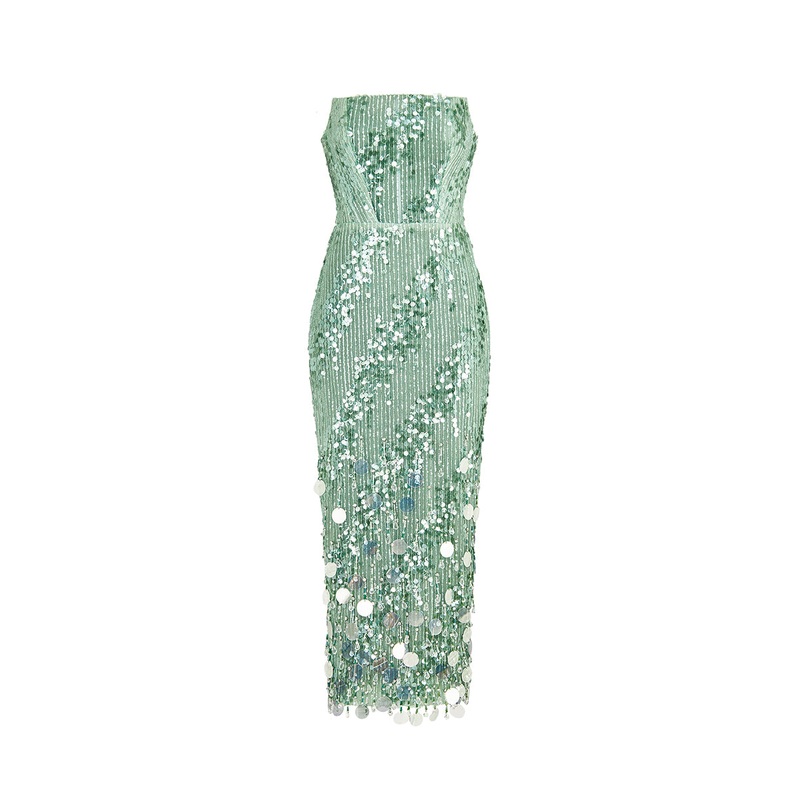 GREEN SEQUIN STRAPLESS DRESS