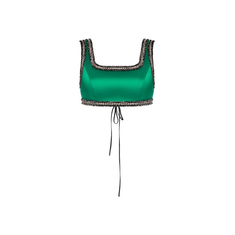 GREEN SILK CROP TOP