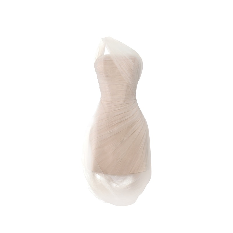 NEUTRAL PLEATED TULLE DRESS