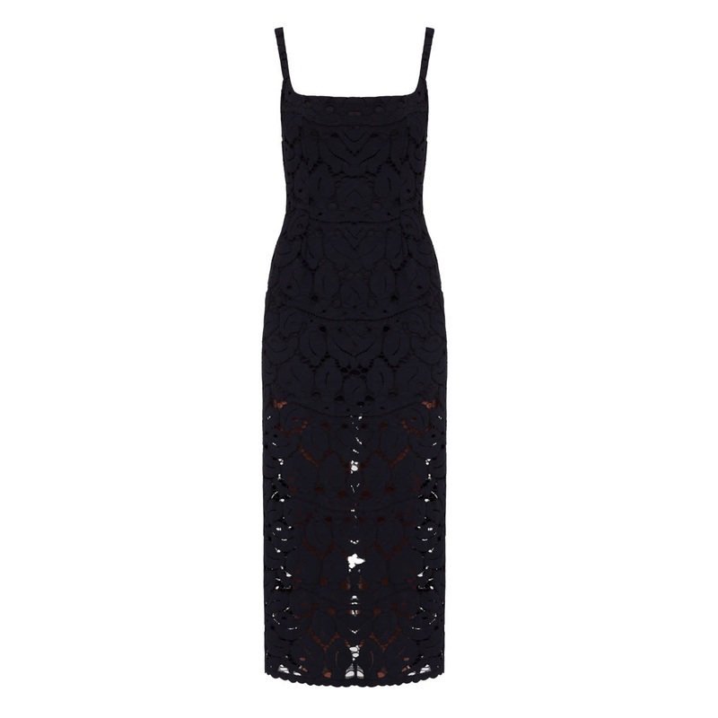 OTILIA BLACK LACE THE SQUARE SCOOP NECKLINE MIDI DRESS