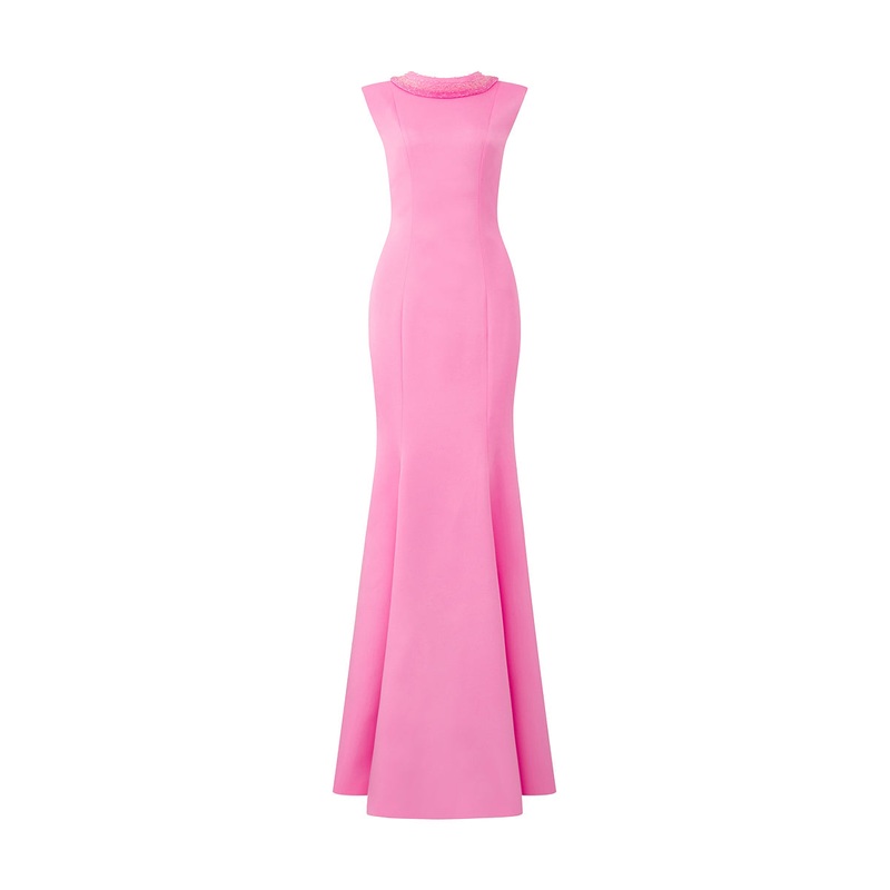 PINK MERMAID EVENING GOWN WITH BERTHA COLLAR