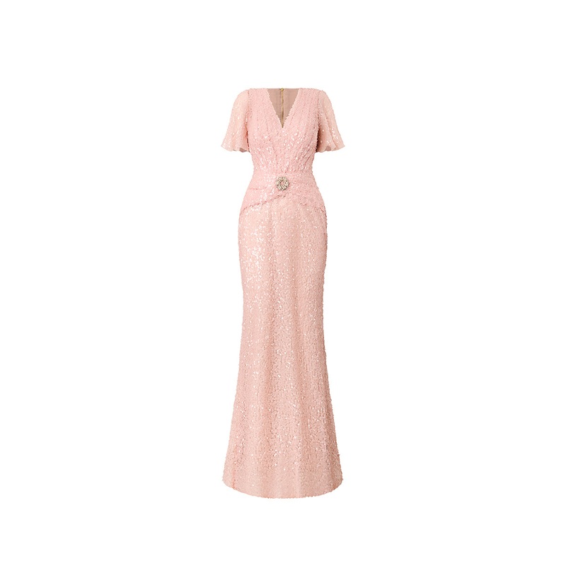 PINK SEQUIN RUFFLE DRESS