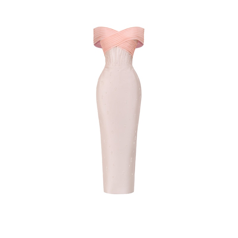 PINK TAFFETA PLEATED DRESS