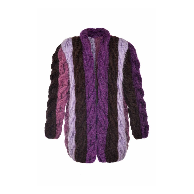 PURPLE AND BROWN MOHAIR CARDIGAN