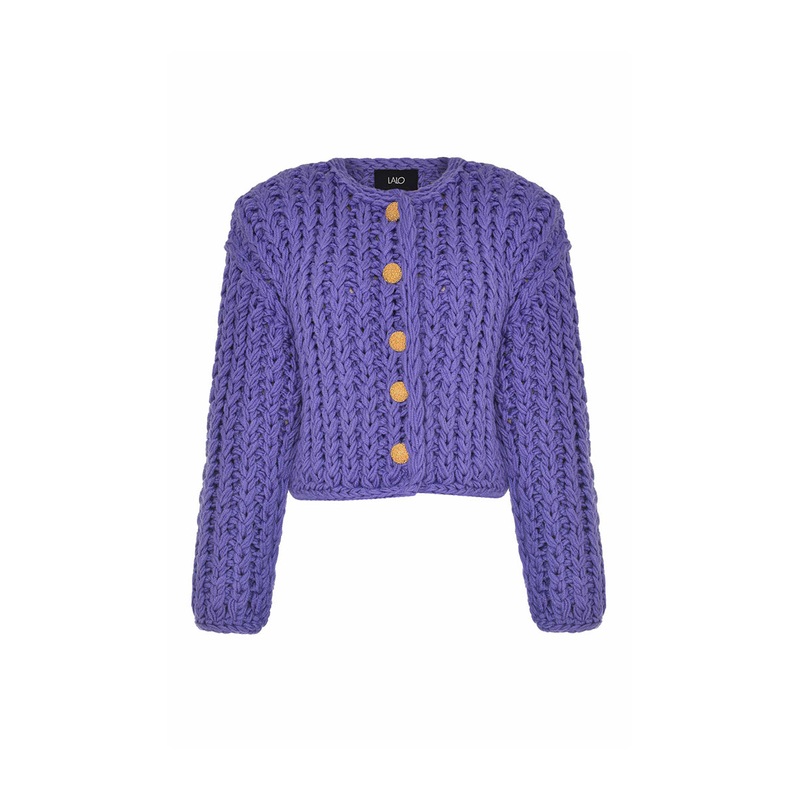 PURPLE CABLE KNIT WOOL CARDIGAN