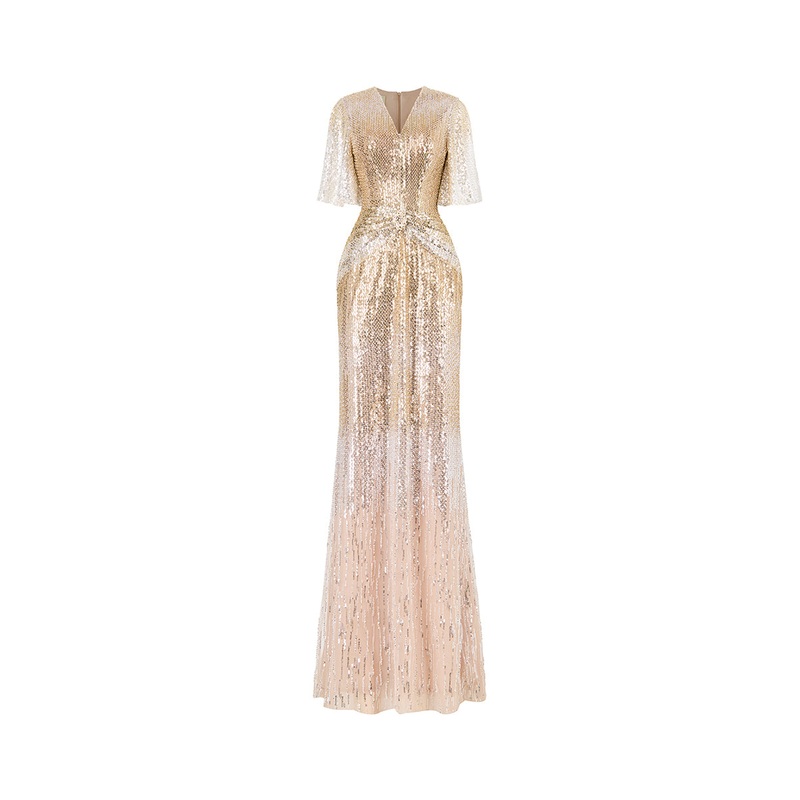 SEQUIN WAIST PLEATED DRESS