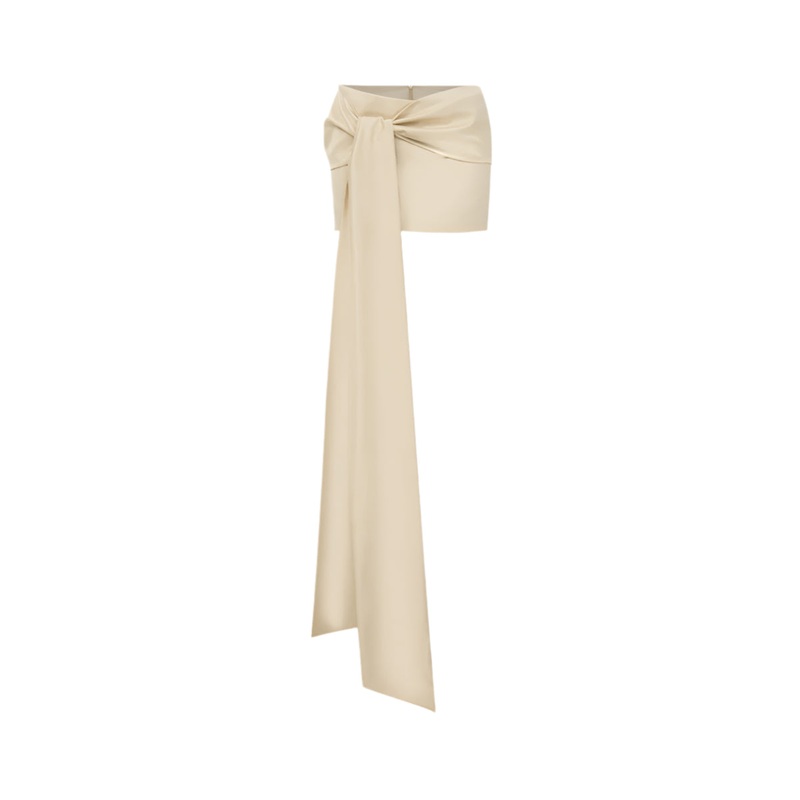 TIE FRONT MINI SKIRT IN BEIGE