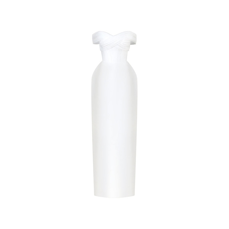 WHITE TAFFETA PLEATED DRESS
