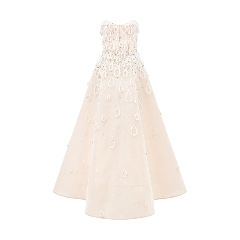 A-LINE SHEER TULLE GOWN WITH HAND EMBROIDERED BEADS