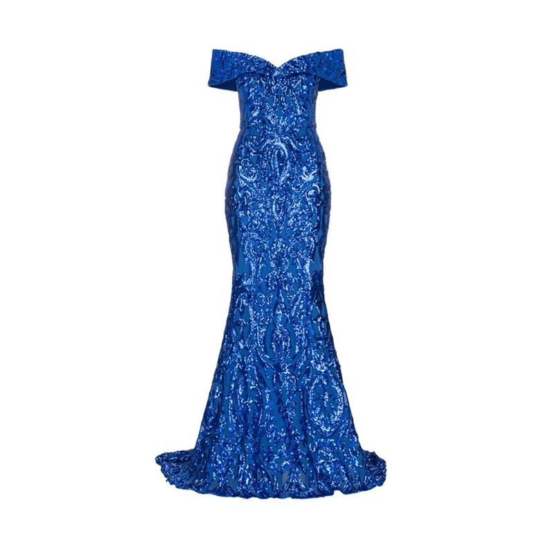ARIYAH OFF SHOULDER GOWN IN COBALT