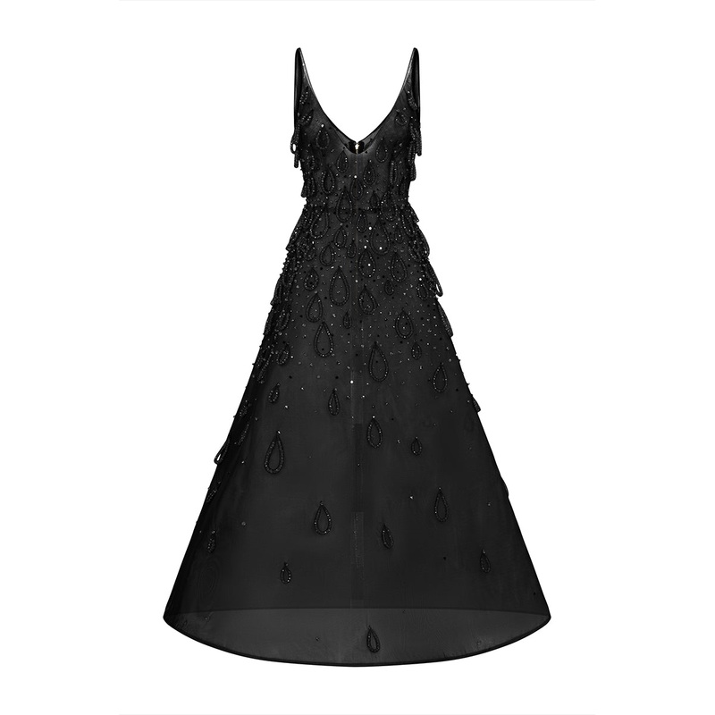 BLACK MIDI DRESS WITH ATTACHED WATER DROP