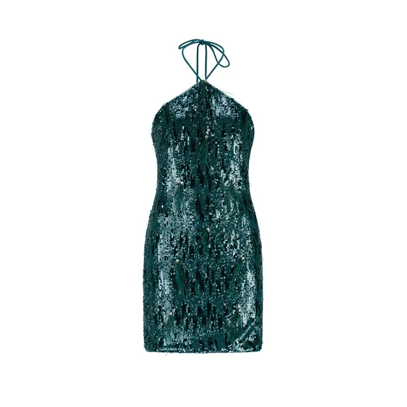 ELORA FEATHER SEQUIN MINI IN EMERALD