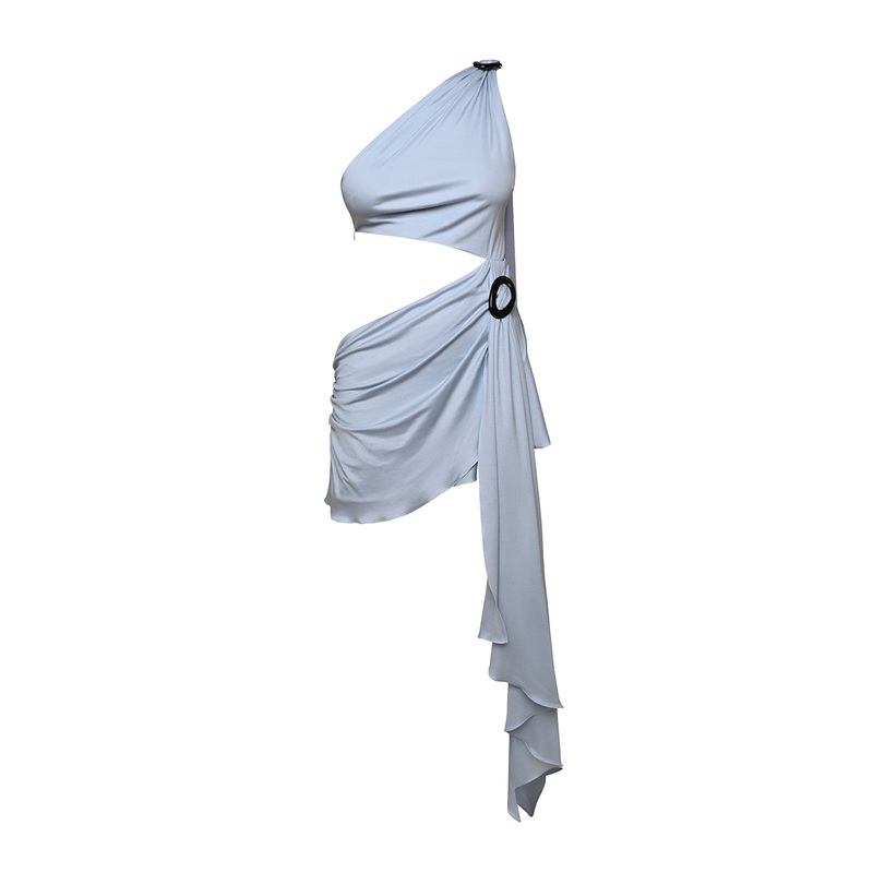 GRECIAN CUTOUT MINI DRESS IN PEARL BLUE