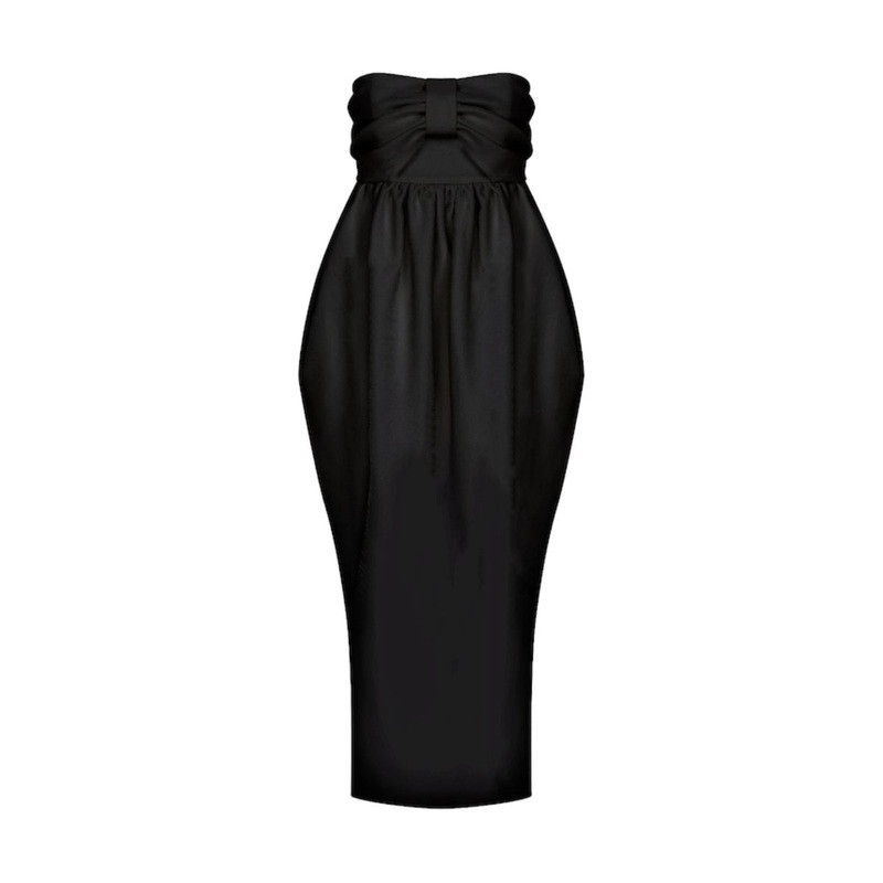 JEANNE BALLOON MIDI DRESS IN BLACK