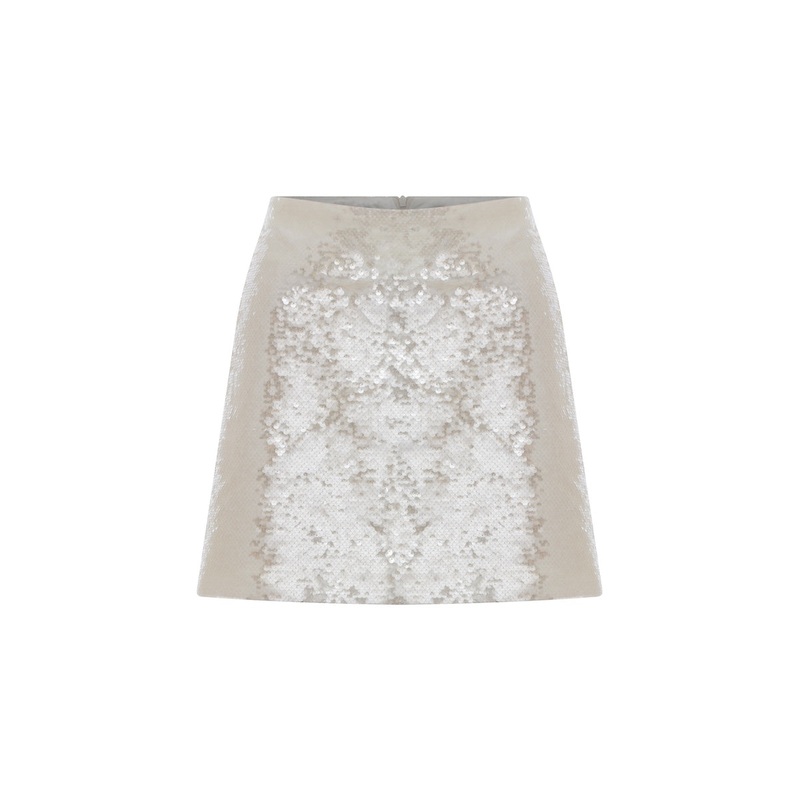MARDE A-LINE SEQUIN MINI SKIRT IN CLOUD CREAM
