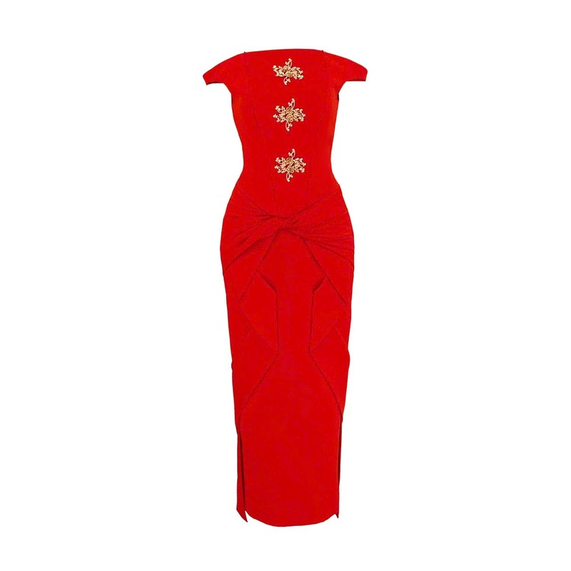 MYSTERIOUS BOW MIDI DRESS