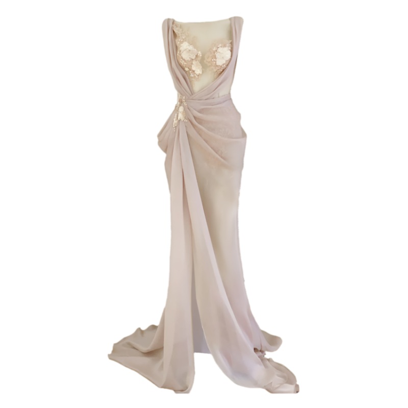 NUDE SILK EVENING GOWN