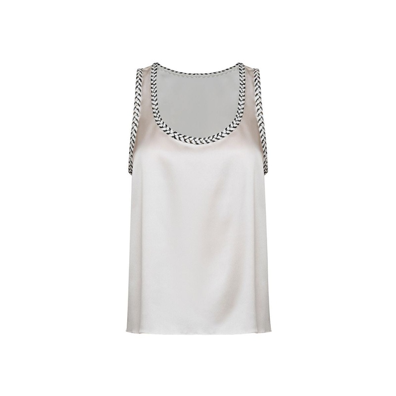 SATIN PLUNGE NECK TOP IN WHITE