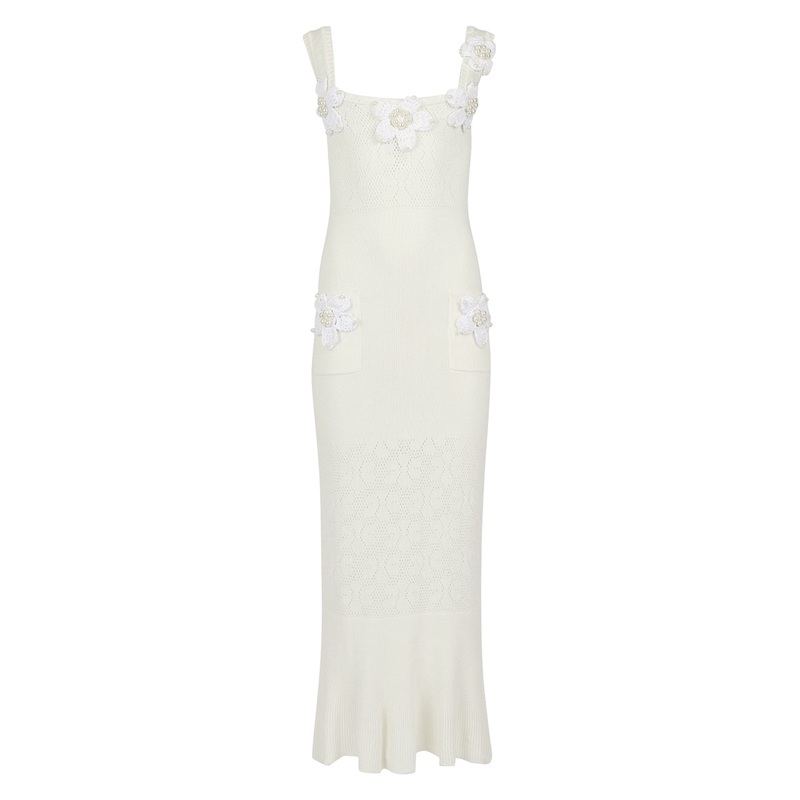 WHITE VANILLA KNIT DRESS WITH HANDMADE EMBROIDERY