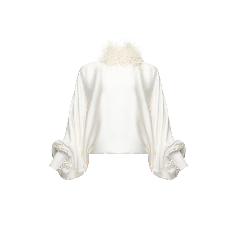 BLOUSE WITH FEATHERS IN BEIGE