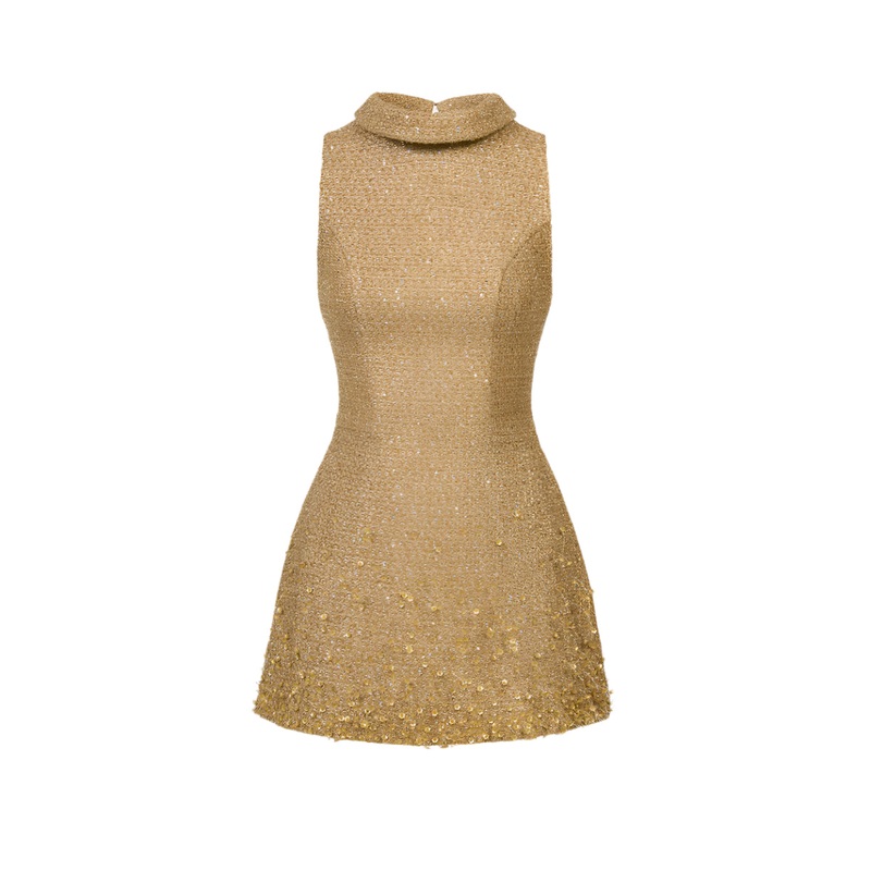 CAMEL CRYSTAL BEADED TWEED TOP