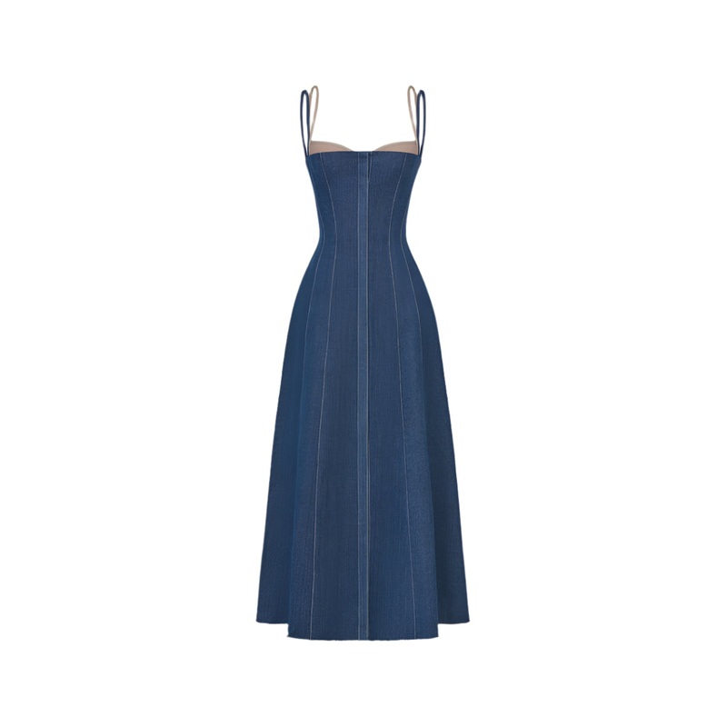 DENIM BLUE CORSET MIDI DRESS