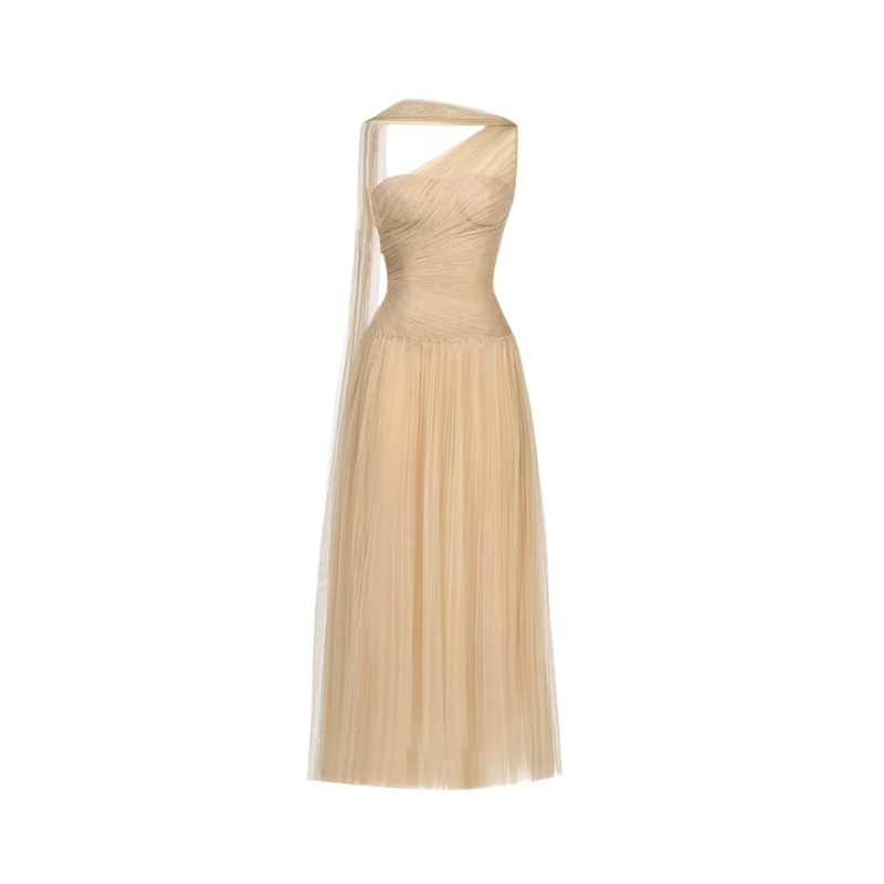GOLD DRAPED MIDI DRESS