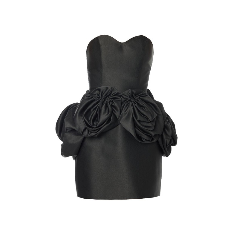 JUNO JET BLACK DRESS WITH ROSE WAIST SASH