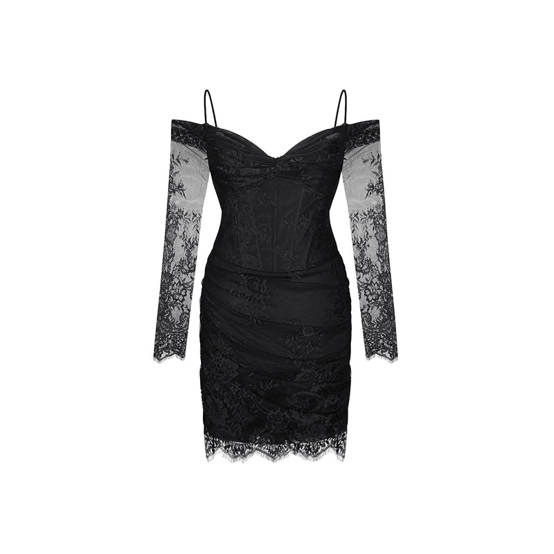 LACE DRAPED DRESS MINI IN BLACK