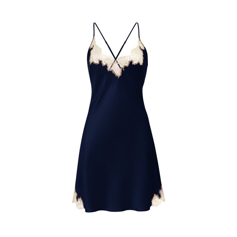 LACE-TRIMMED SLIP DRESS IN BLUE
